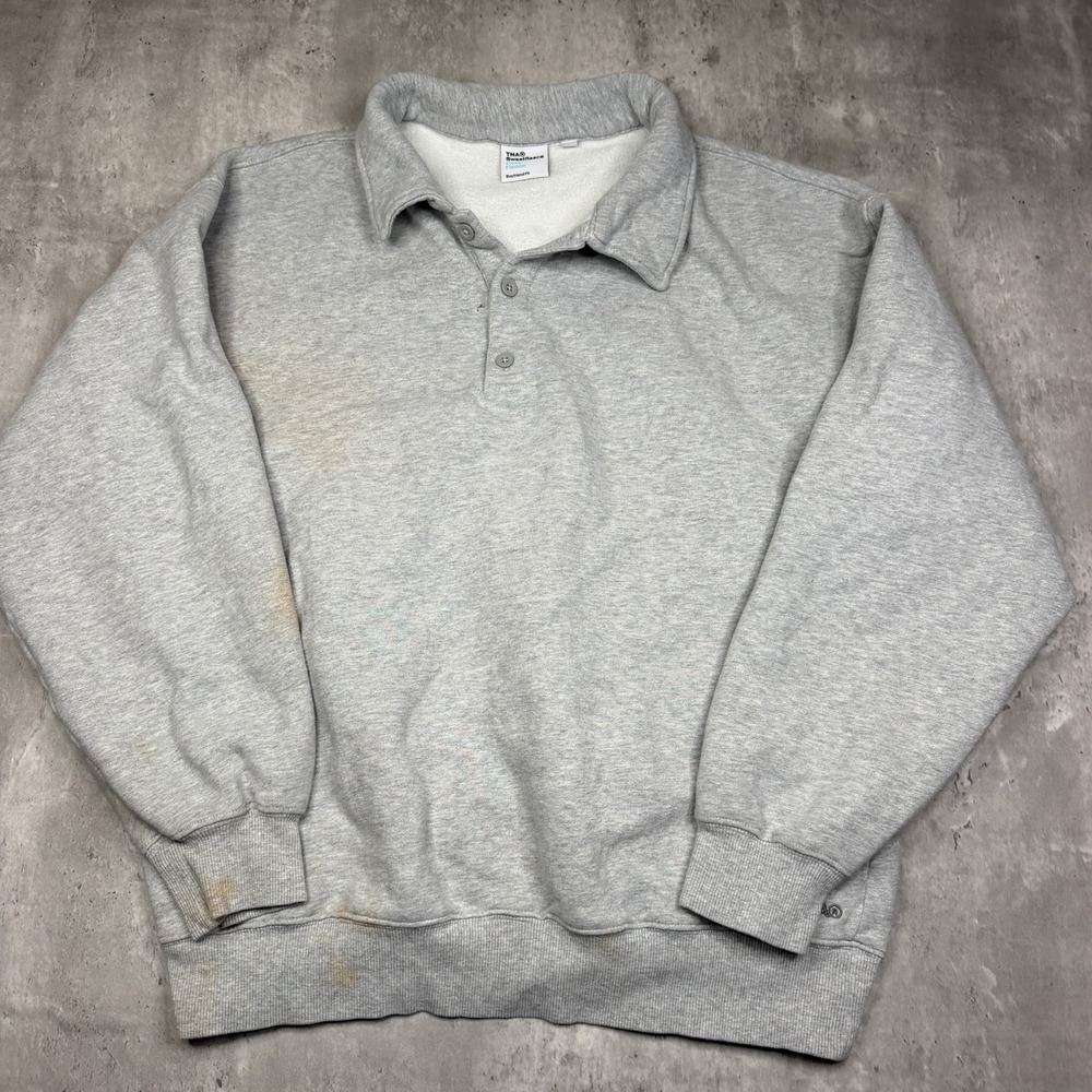 Aritzia Tna Cozy Fleece Boyfriend Pullover Sweatshirt M Gray Collared Fleece